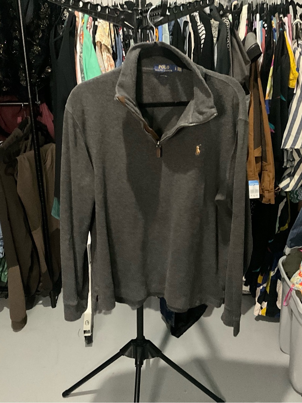 Polo by Ralph Lauren Men's Charcoal Quarter-Zip Pullover quiet luxury causal L